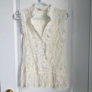 2/$20 Costa Blanca white lace blouse S